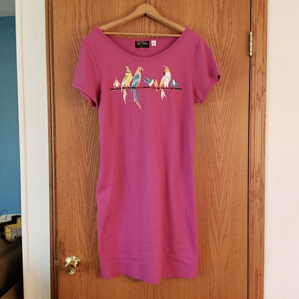 NWOT Bob Mackie T-Shirt Dress Embroidered Parrot Design Sz L